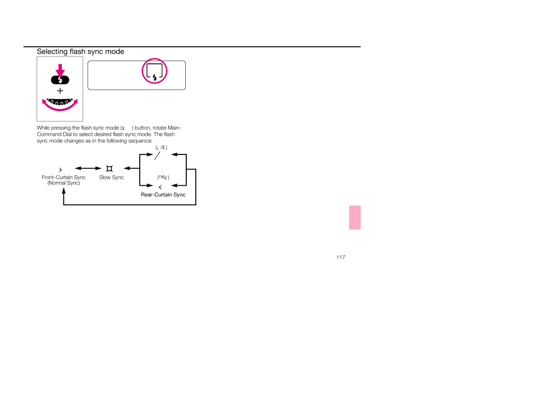 Nikon 1797, 5 instruction manual Selecting flash sync mode, ¡/£ Rear-Curtain Sync 117 