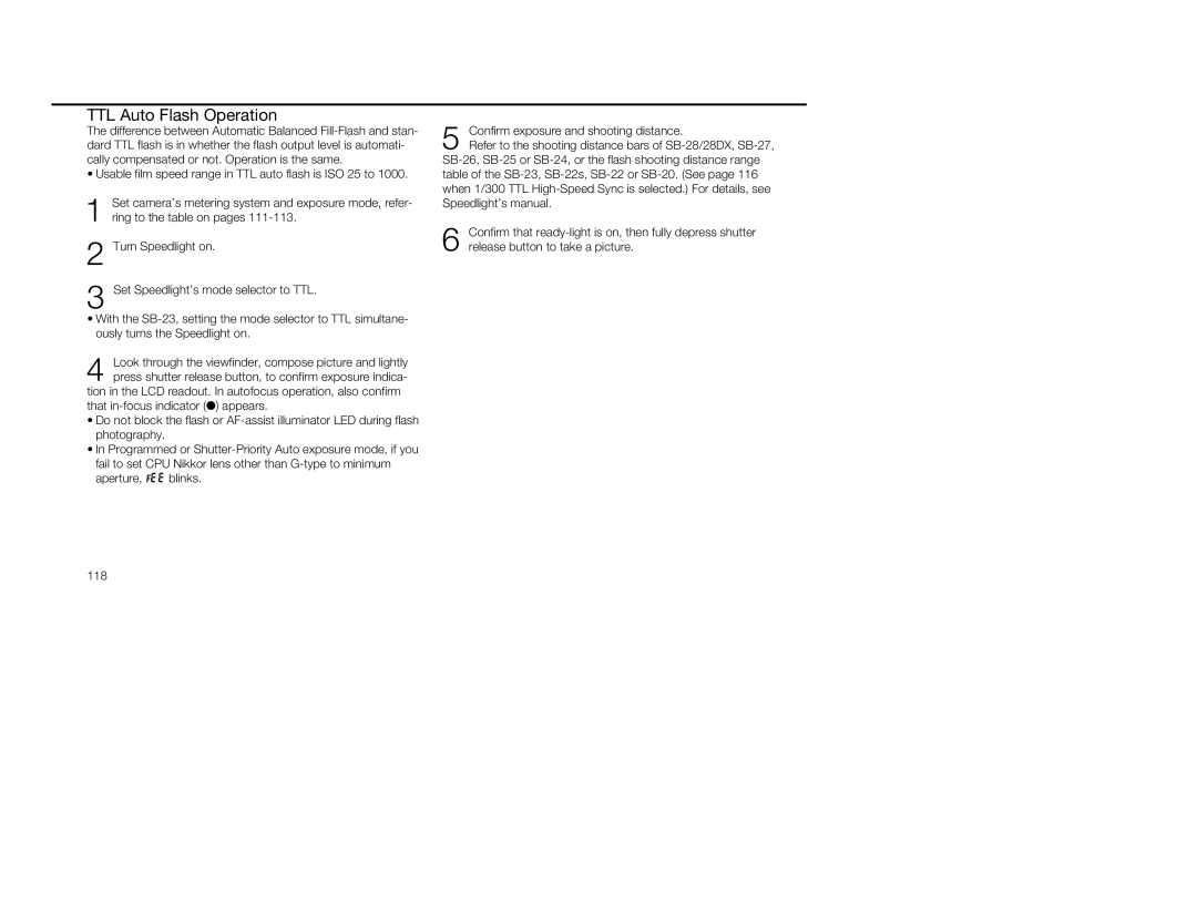 Nikon 5, 1797 instruction manual TTL Auto Flash Operation 