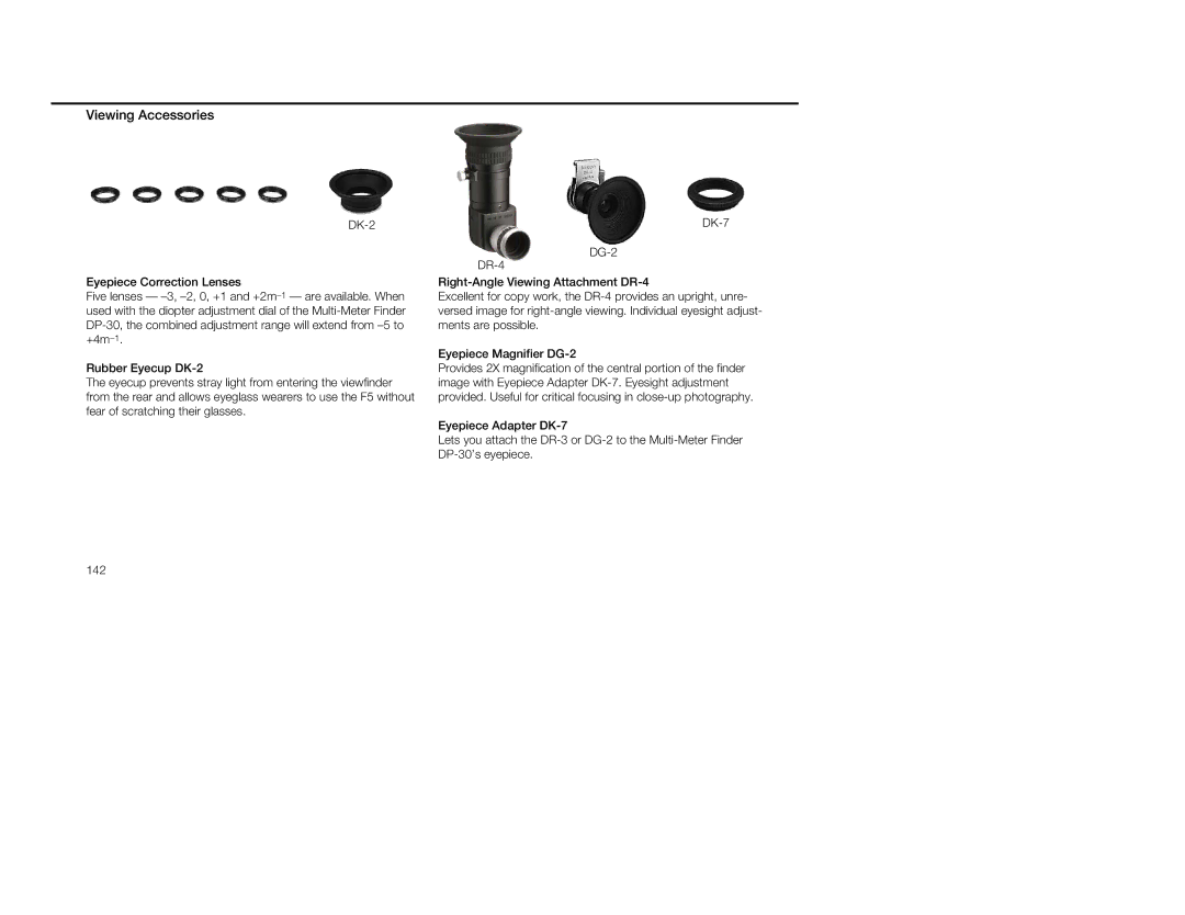 Nikon 5, 1797 instruction manual Viewing Accessories 