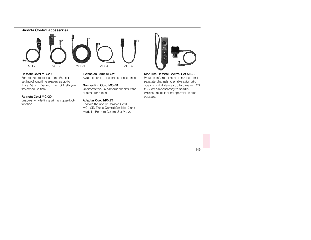 Nikon 1797, 5 Remote Control Accessories, Connecting Cord MC-23, Exposure time, Ft.. Compact and easy to handle 