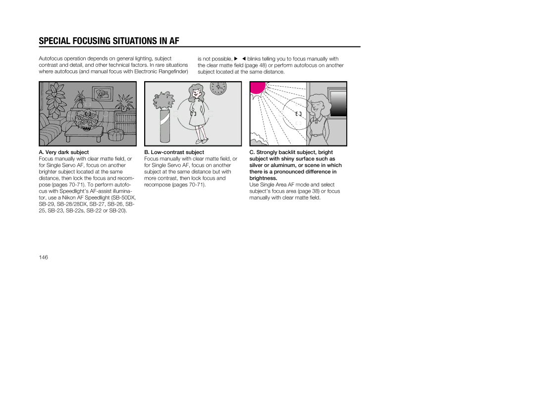 Nikon 5, 1797 instruction manual Special Focusing Situations in AF 