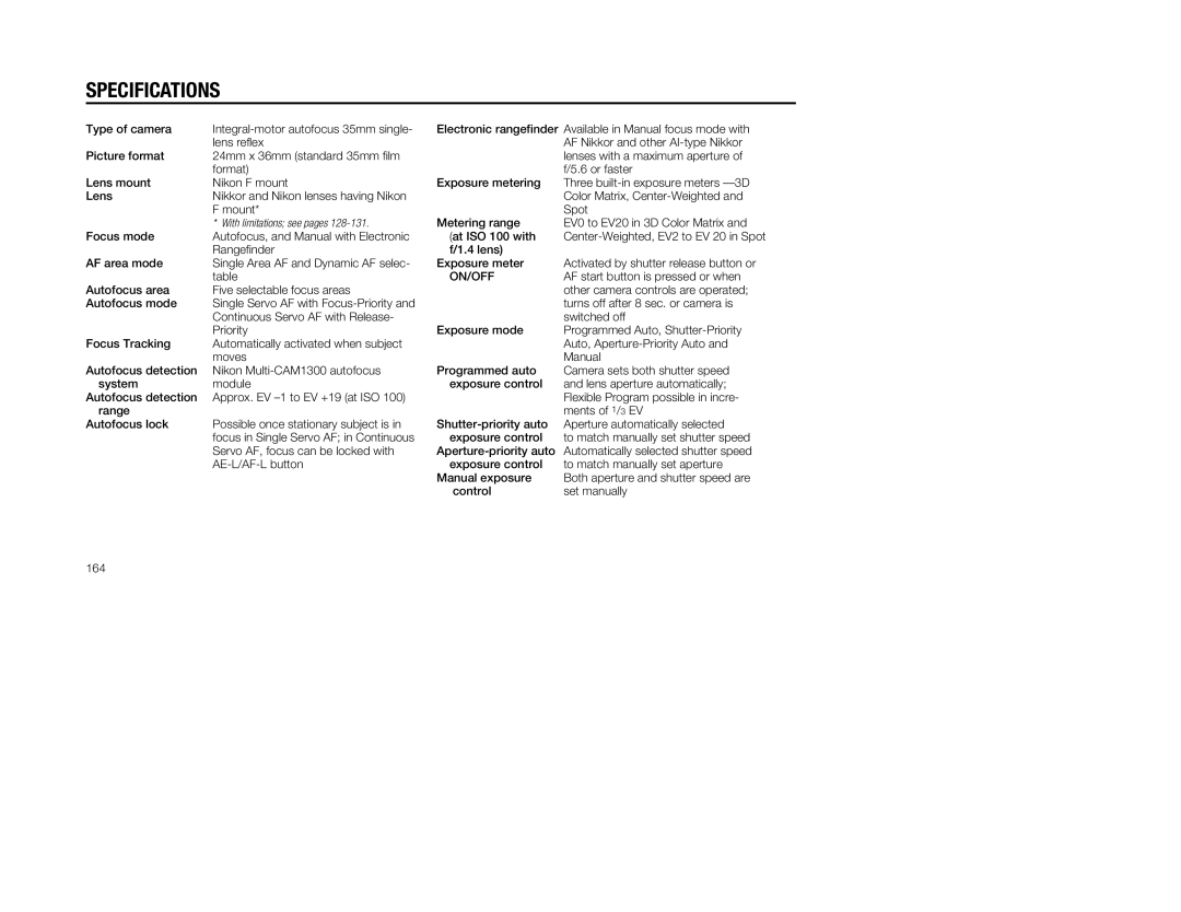 Nikon 5, 1797 instruction manual Specifications 