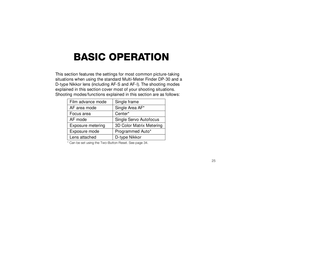 Nikon 1797, 5 instruction manual Basic Operation, Can be set using the Two-Button Reset. See 