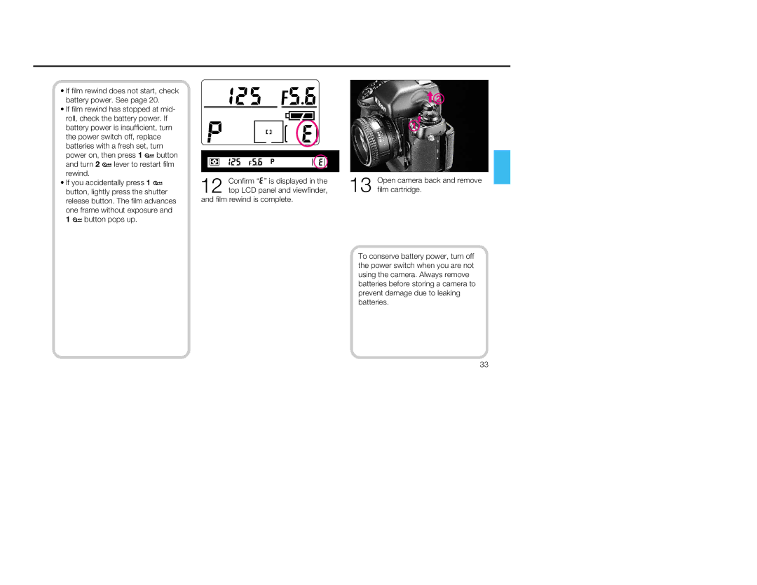 Nikon 1797, 5 instruction manual If film rewind does not start, check battery power. See 