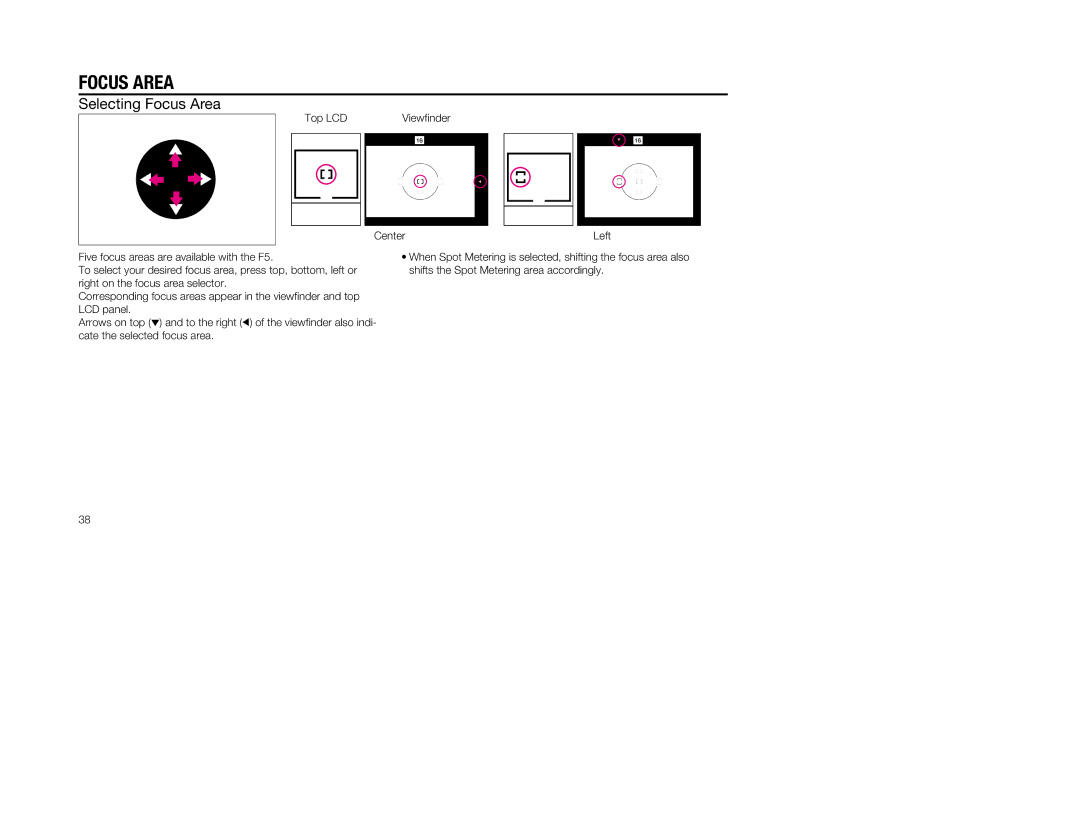 Nikon 5, 1797 instruction manual Selecting Focus Area, Top LCD 