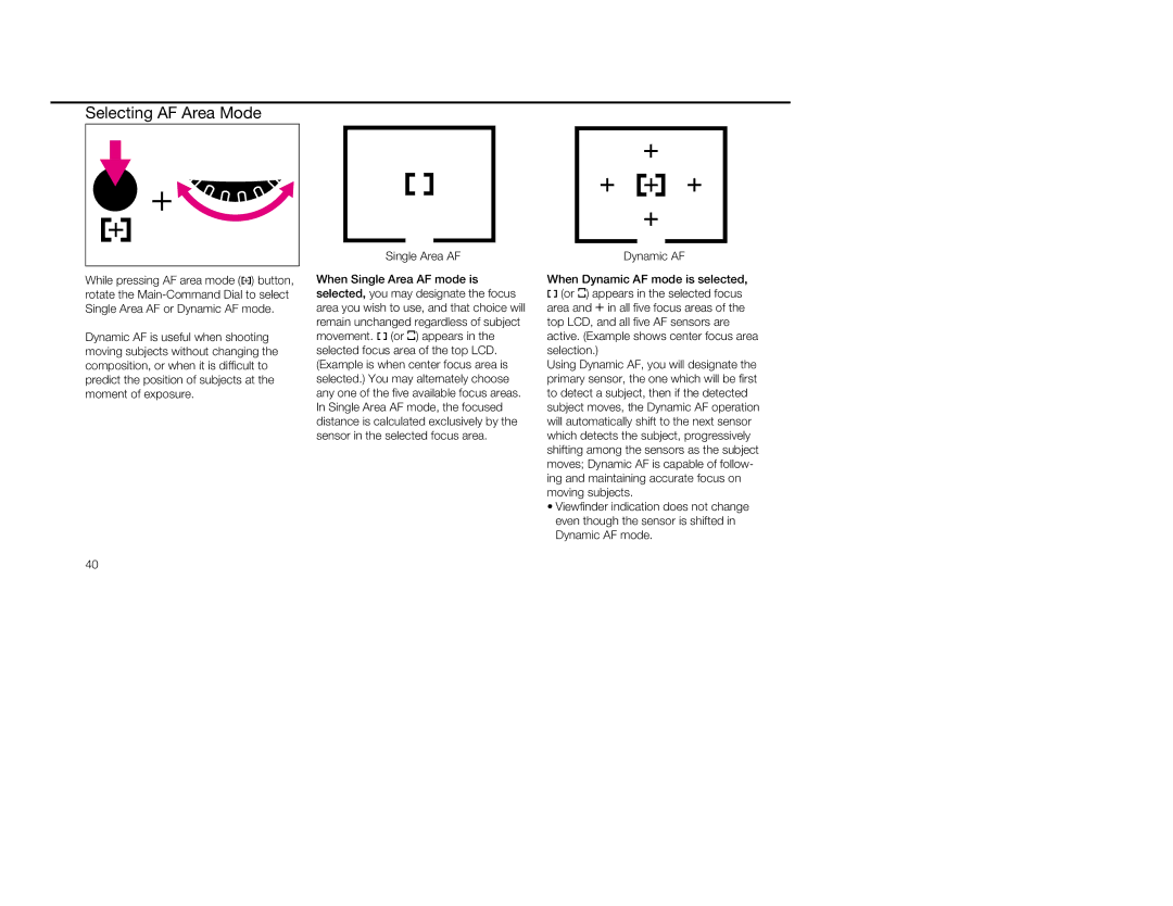 Nikon 5, 1797 instruction manual Selecting AF Area Mode, Single Area AF 