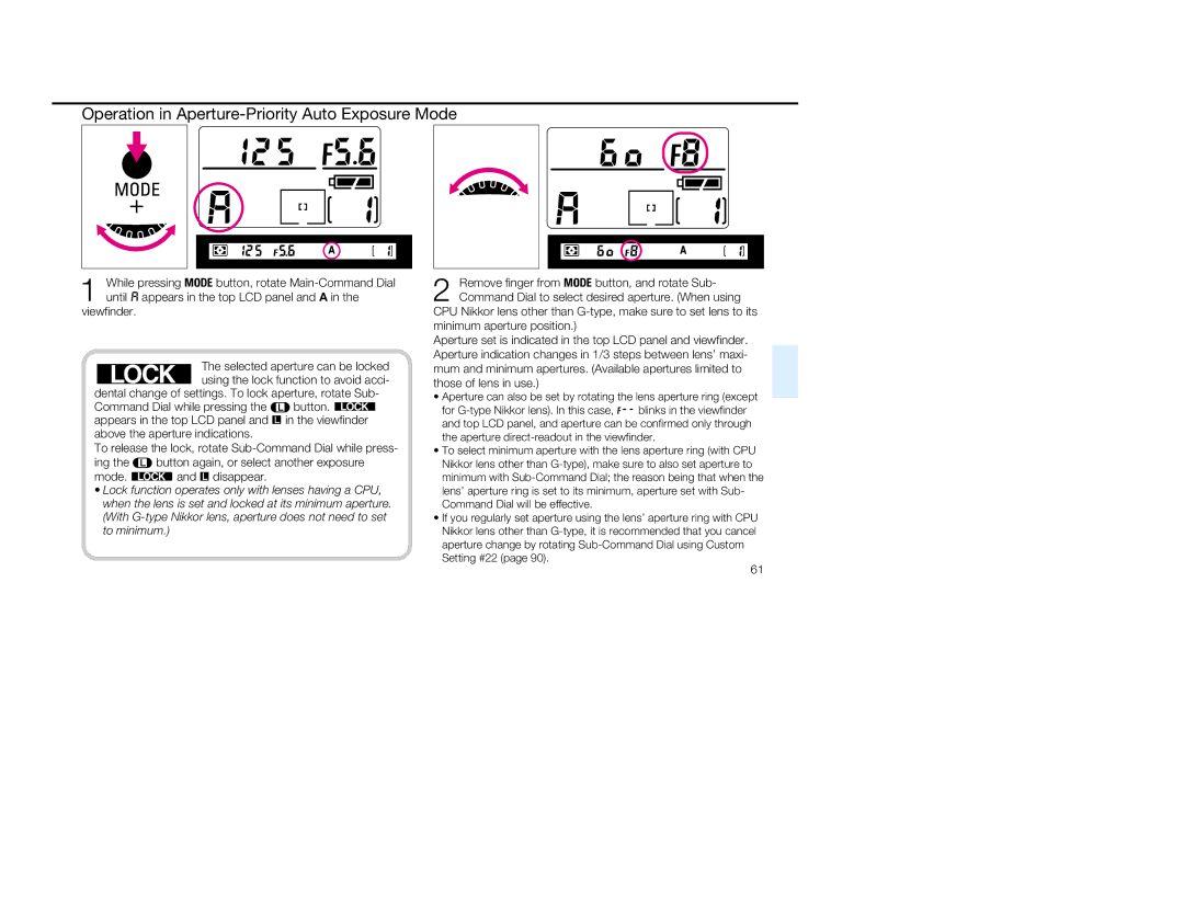 Nikon 1797, 5 Operation in Aperture-Priority Auto Exposure Mode, To minimum. The selected aperture can be locked 