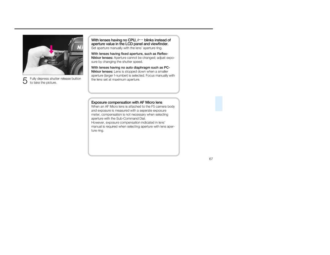 Nikon 1797, 5 instruction manual Exposure compensation with AF Micro lens 