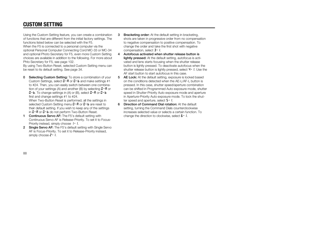 Nikon 5, 1797 instruction manual Custom Setting 