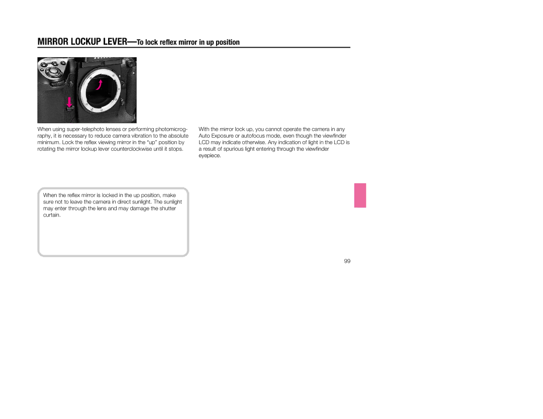 Nikon 1797, 5 instruction manual Mirror Lockup LEVER-To lock reflex mirror in up position 