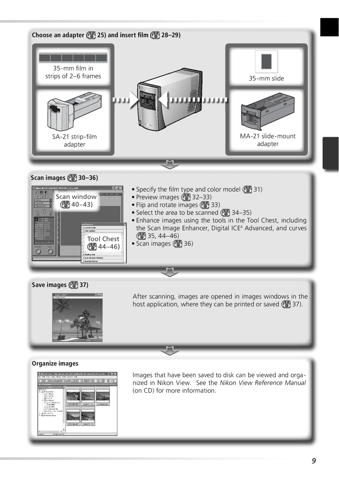 Nikon 5000ED user manual Choose an adapter 25 and insert ﬁlm 