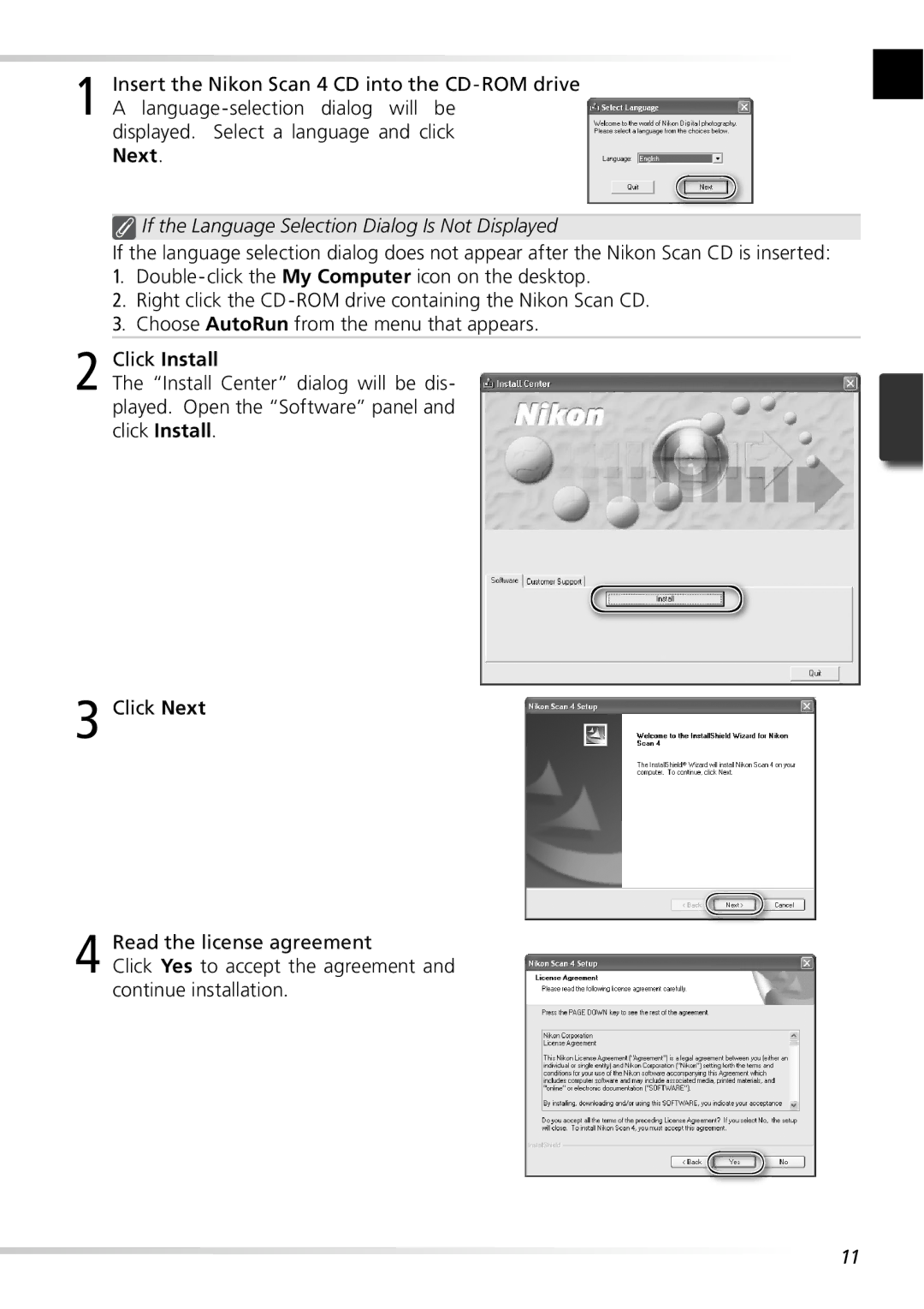 Nikon 5000ED user manual If the Language Selection Dialog Is Not Displayed, Click Install 