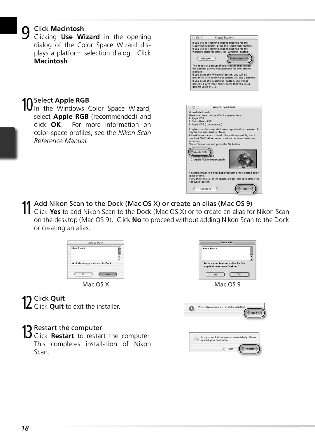 Nikon 5000ED user manual Click Macintosh, 10Select Apple RGB 