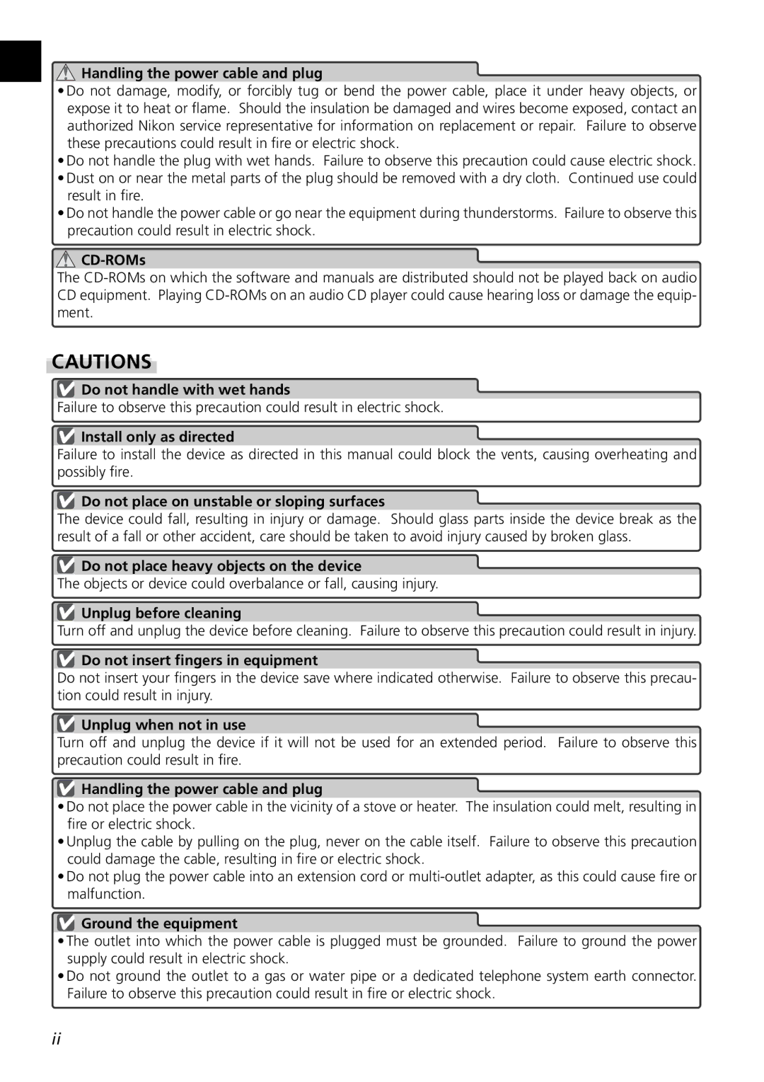 Nikon 5000ED user manual Do not handle with wet hands 