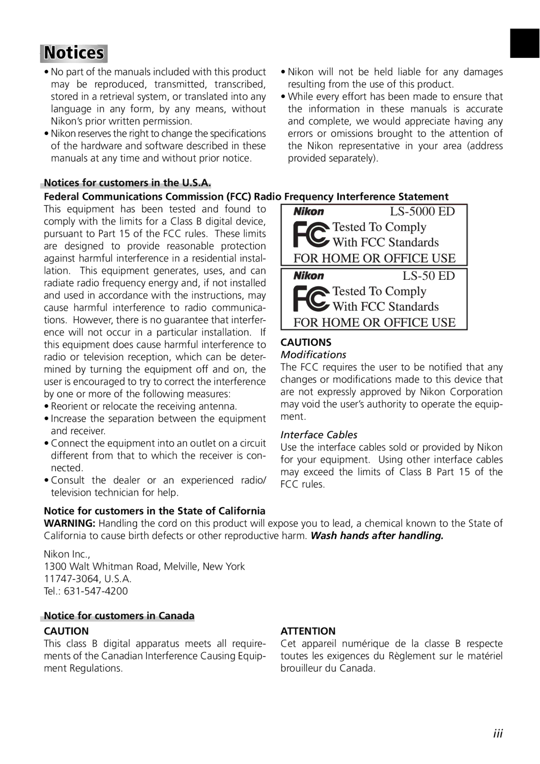 Nikon 5000ED user manual Iii 