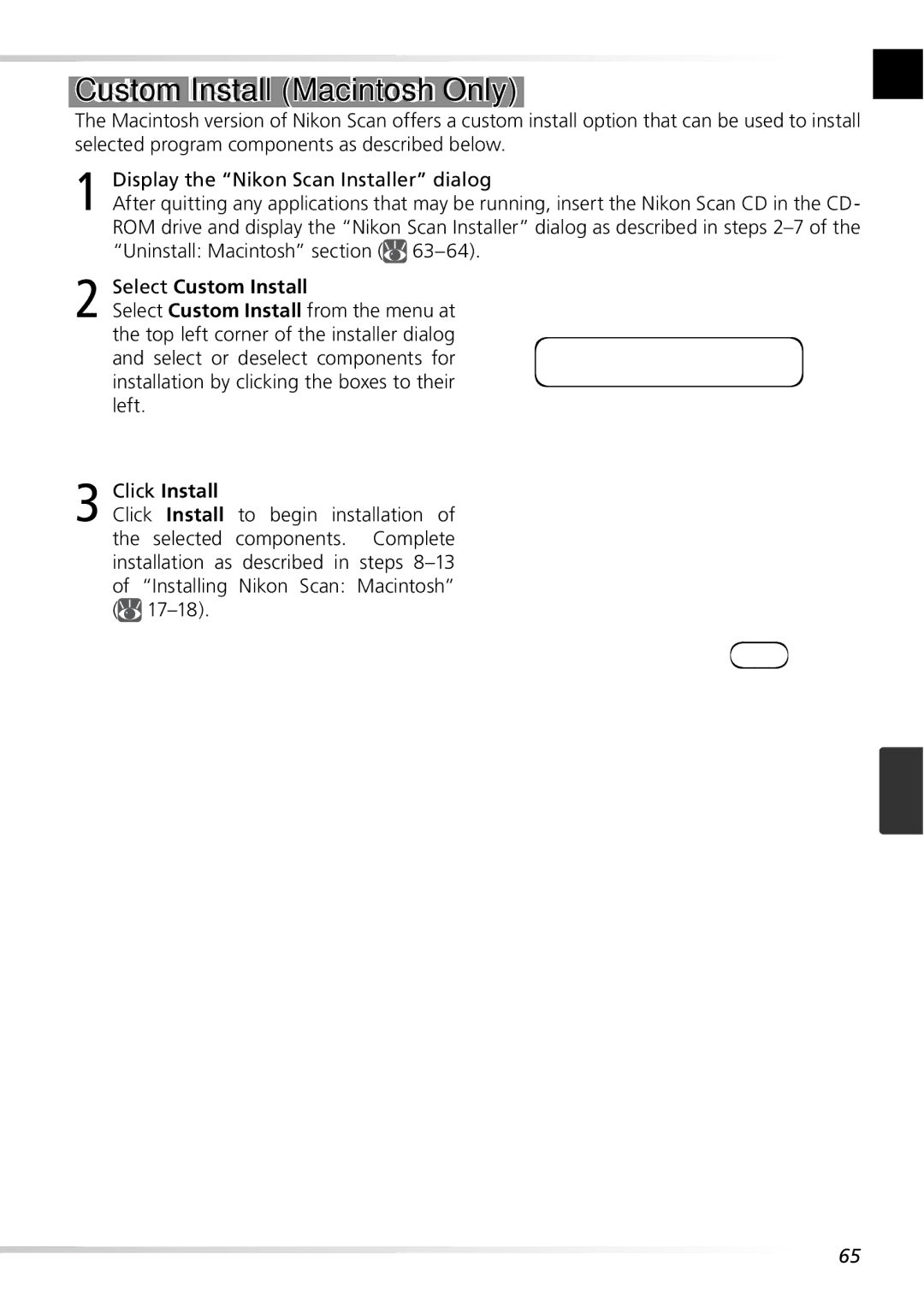 Nikon 5000ED user manual Custom Install Macintosh Only, Select Custom Install 