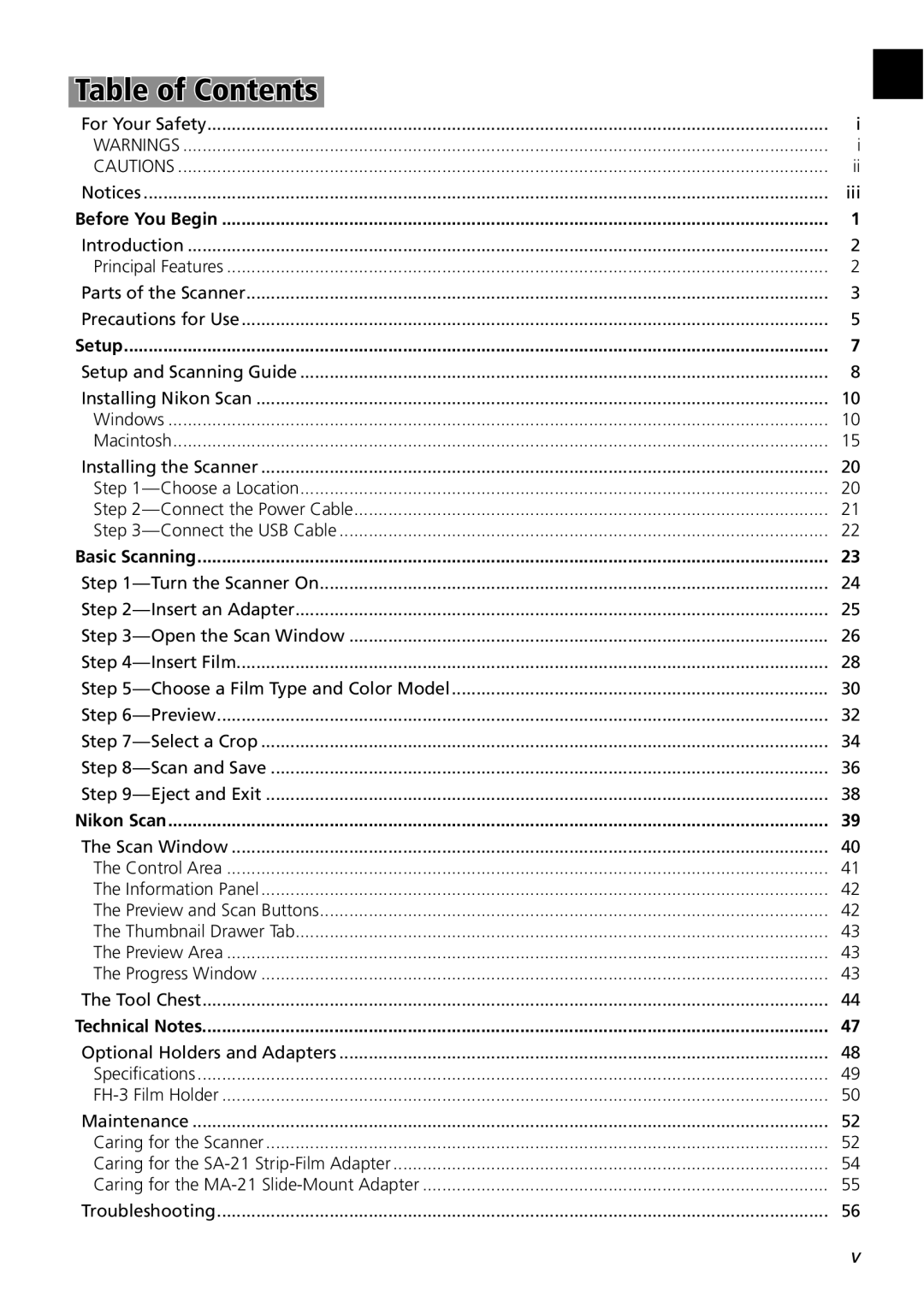 Nikon 5000ED user manual Table of Contents 