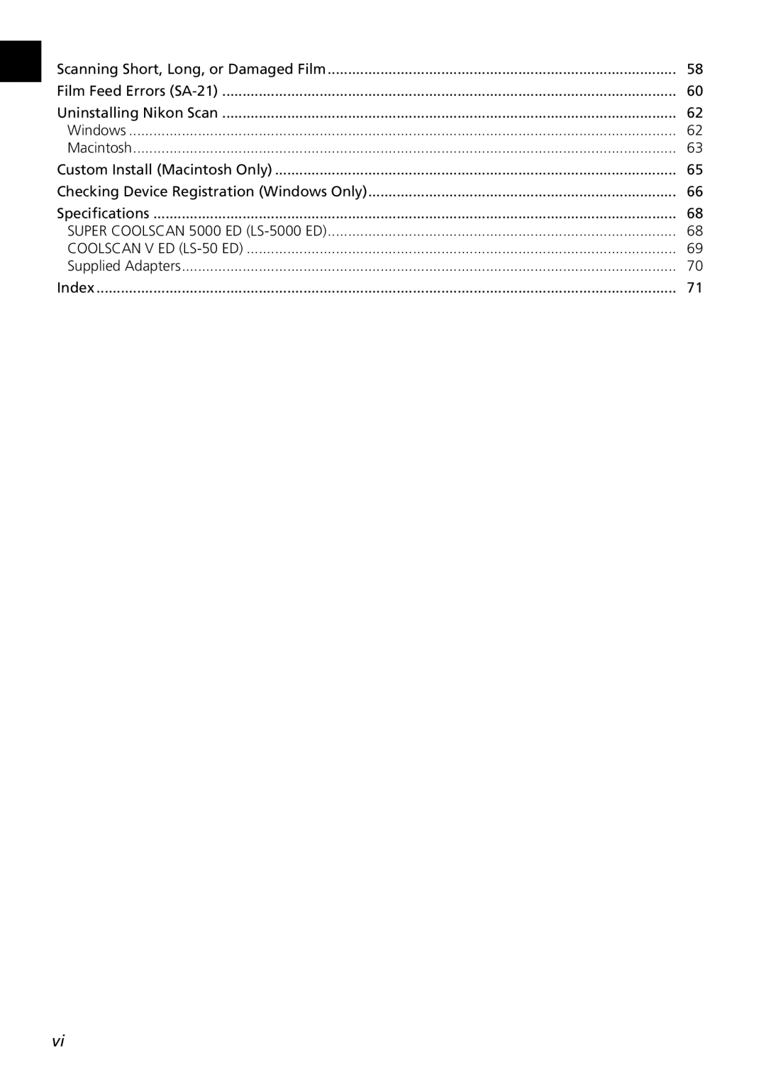 Nikon 5000ED user manual Scanning Short, Long, or Damaged Film 