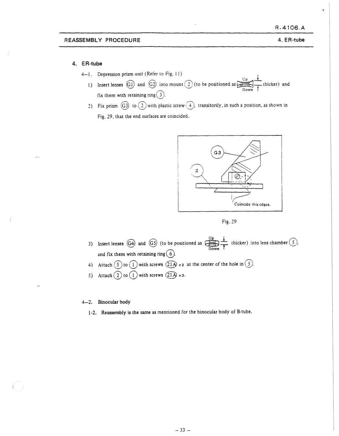 Nikon 50i and E100 manual Reassembl Y Procedure, ER·tube 