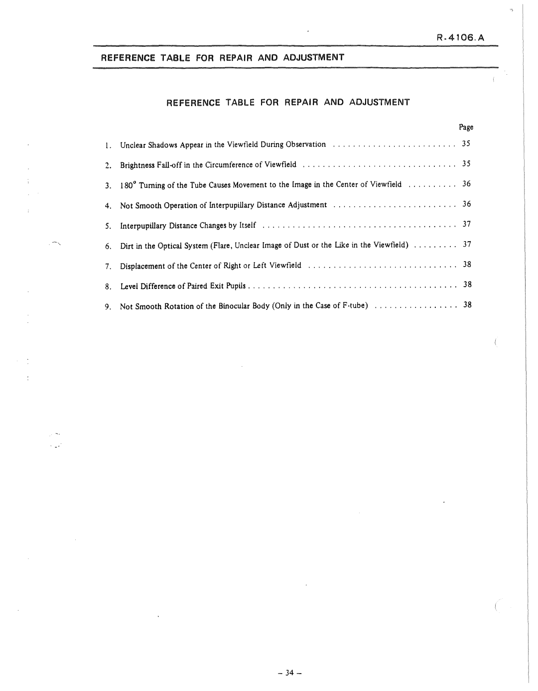 Nikon 50i and E100 manual Reference Table for Repair ANO Aojustment 