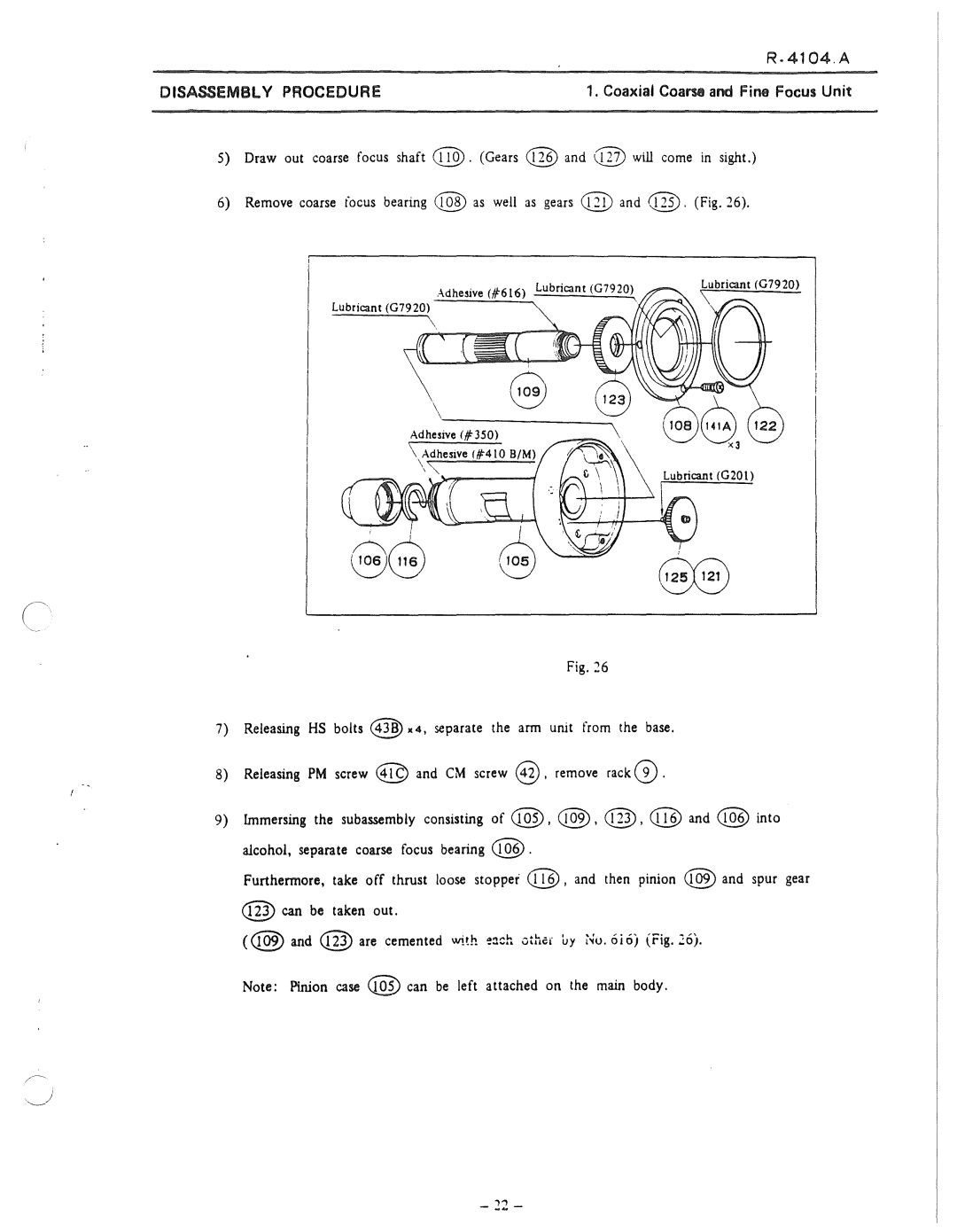 Nikon 50i and E100 manual Coaxial Coami and Fine Focus Unit, Disassembl Y Procedure 