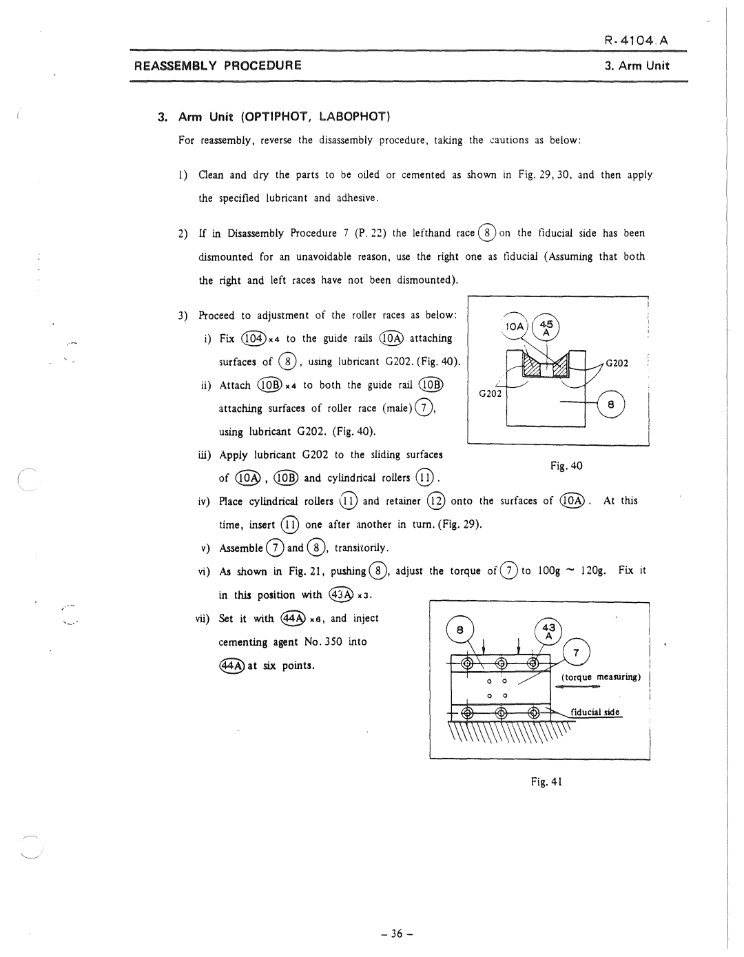 Nikon 50i and E100 manual Reassembl V Procedure, Arm Unit 