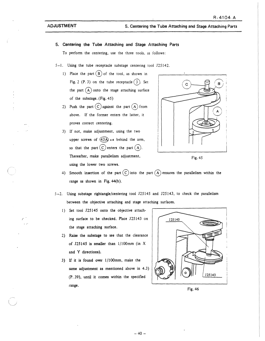 Nikon 50i and E100 manual 4104A, Centering the Tube Attaching and Stage Attaching Parts 