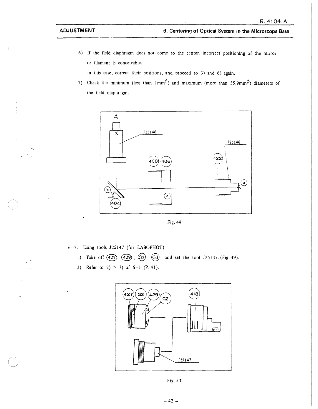 Nikon 50i and E100 manual Centering of Optical System in the Microscope Base 