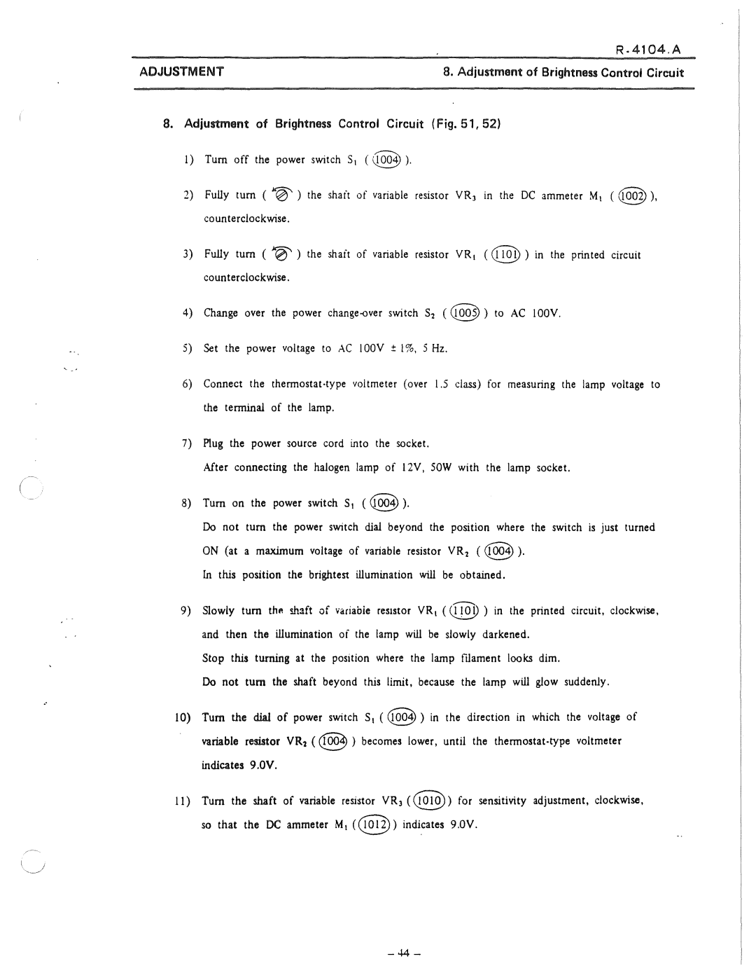 Nikon 50i and E100 manual 04.A, Adjustment of Brightness Control Circuit 