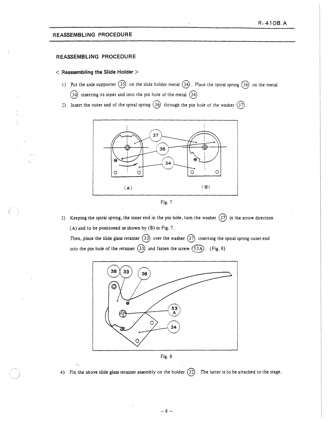 Nikon 50i and E100 manual Reassembling the Slide Holder, Reassembling Procedure 