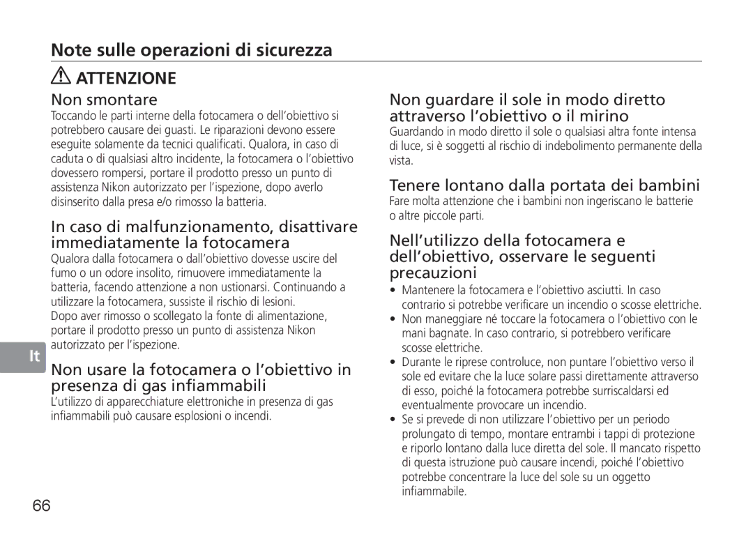 Nikon 50mmf14G, 50mm f/1.4G user manual Attenzione 