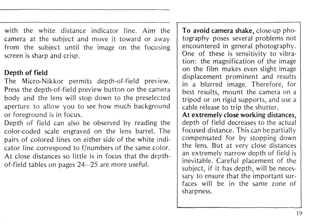 Nikon 55MM F/2B instruction manual Depth of field 