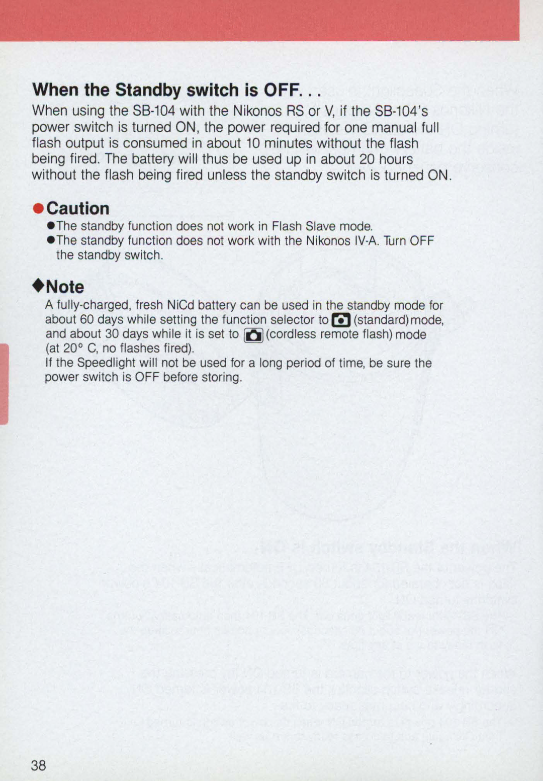 Nikon 58-104 manual When the Standby switch is OFF 