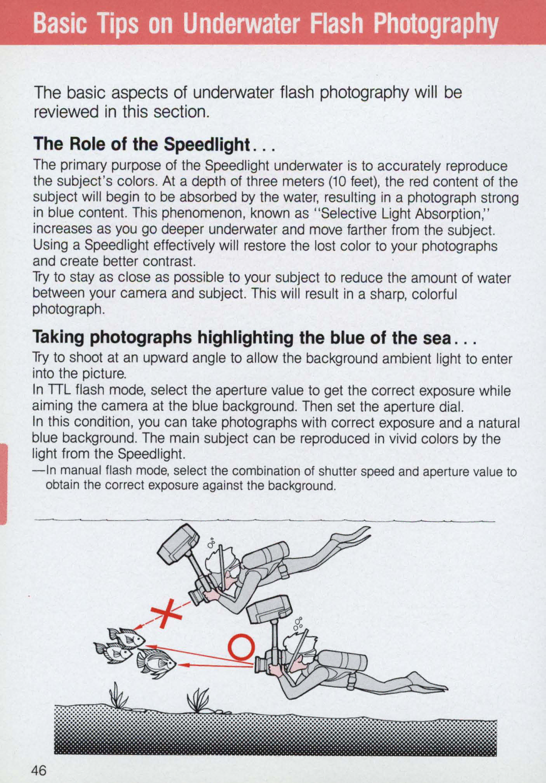 Nikon 58-104 manual Role of the Speedlight, Taking photographs highlighting the blue of the sea 