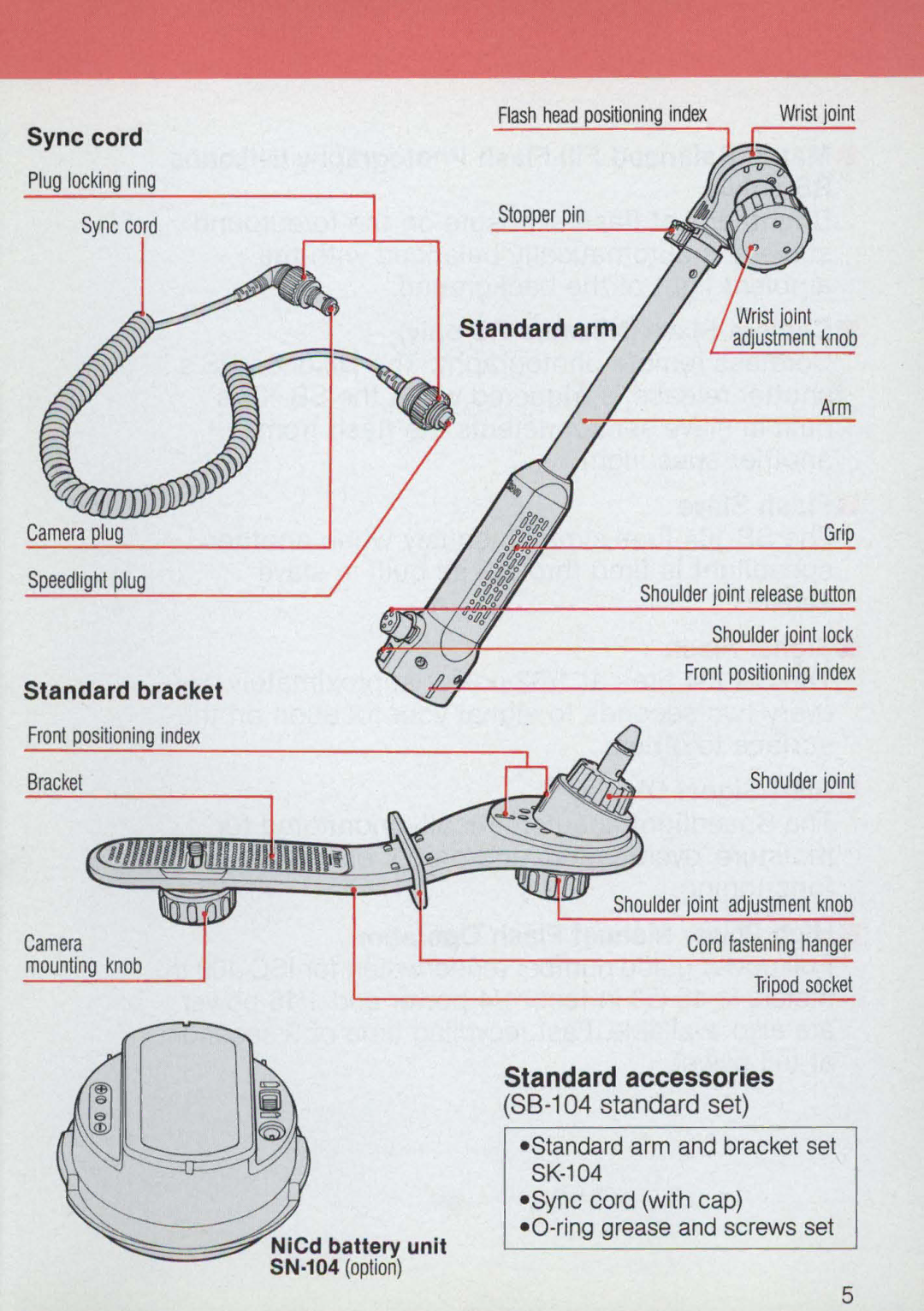 Nikon 58-104 manual Sync cord, Standard bracket 