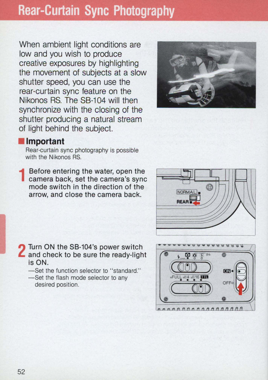 Nikon 58-104 manual Rear-Curtain Sync Photography, OFF0l!i2J 