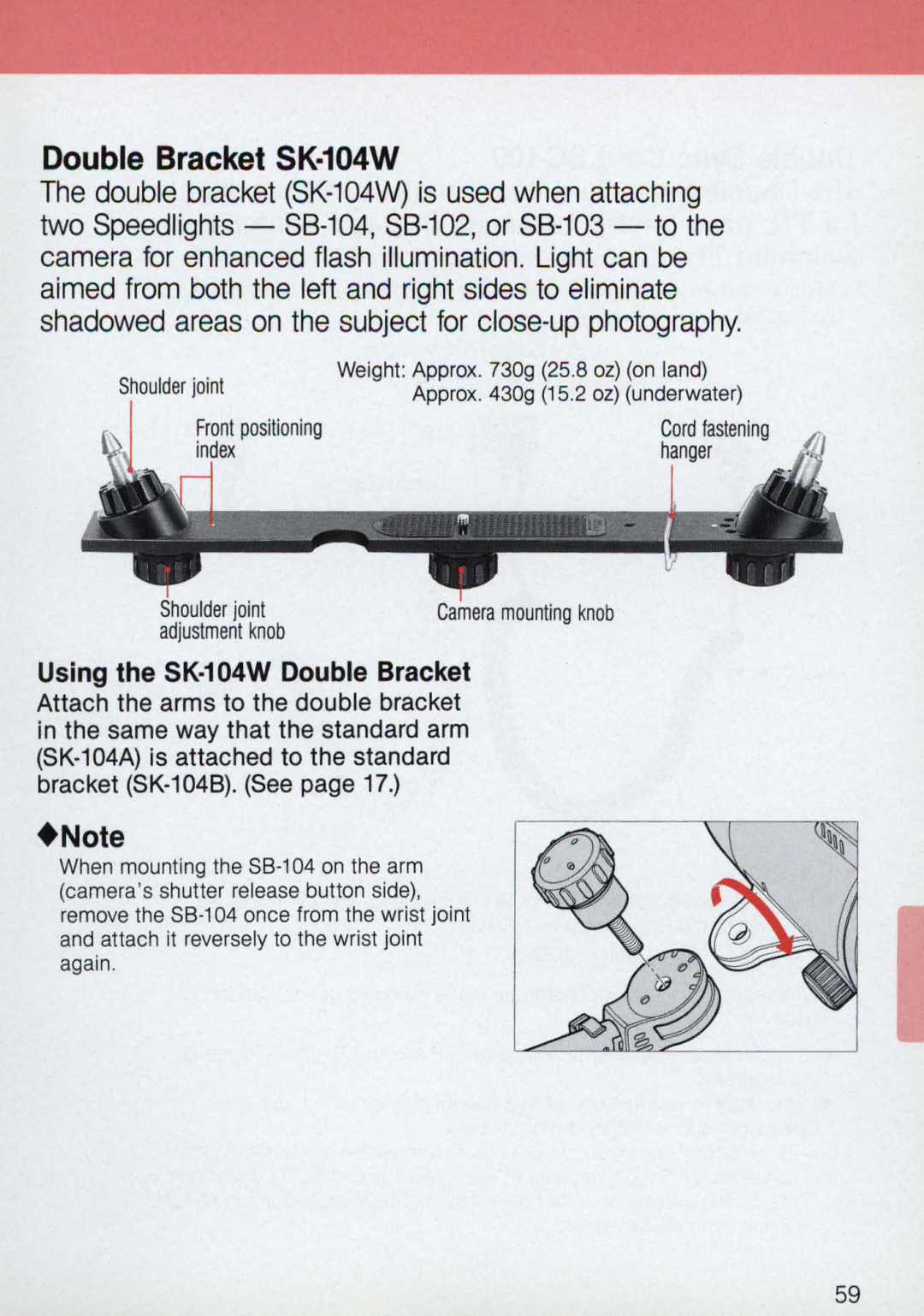 Nikon 58-104 manual Double Bracket SK·104W, Using the SK·104W Double Bracket 