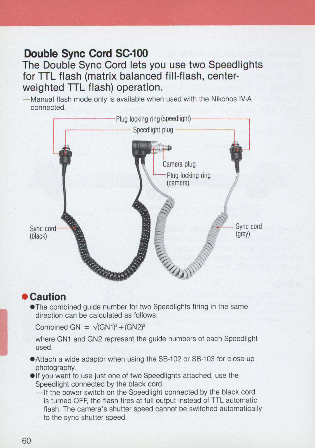 Nikon 58-104 manual Double Sync Cord SC·100 