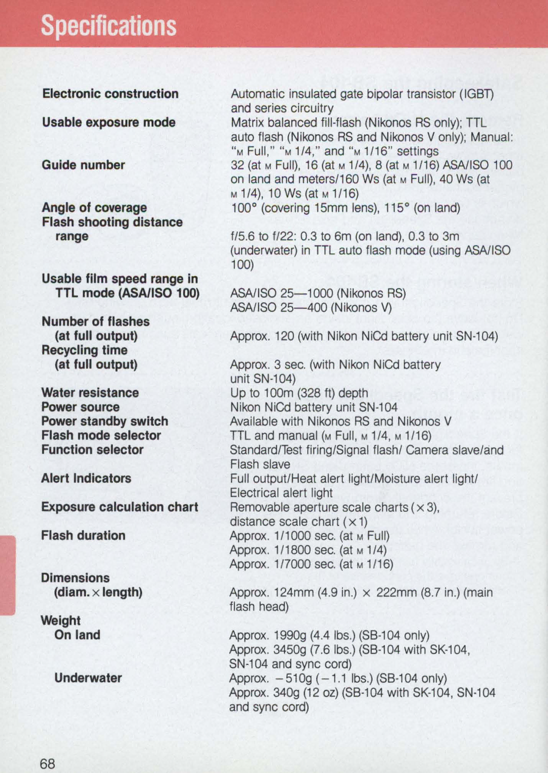 Nikon 58-104 manual Specifications 