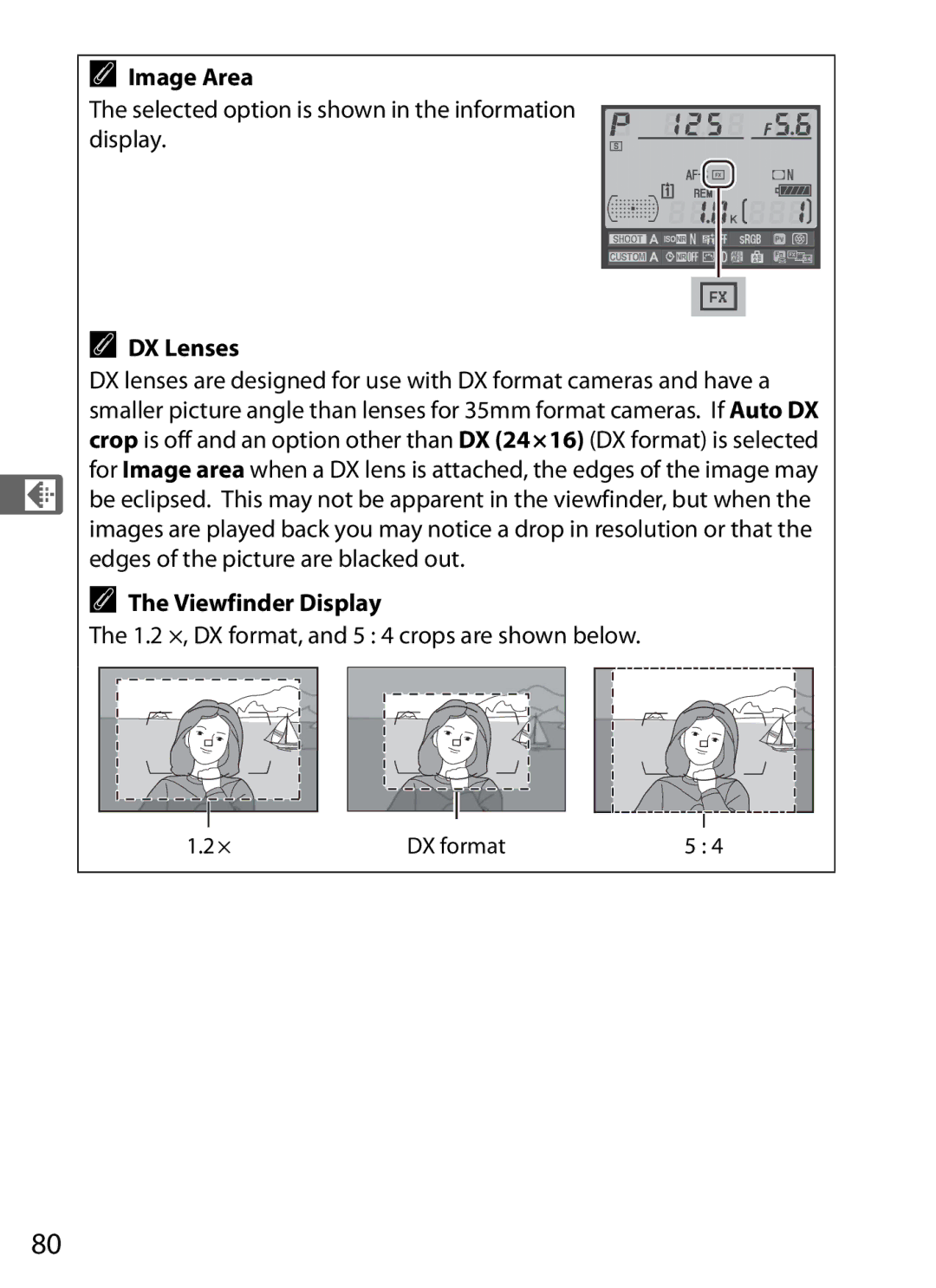 Nikon 6MB07411-03 user manual Selected option is shown in the information display, DX Lenses, Viewfinder Display 