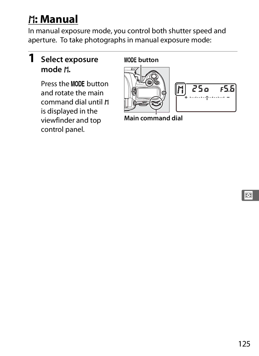 Nikon 6MB07411-03 user manual Manual, 125, Select exposure mode h 