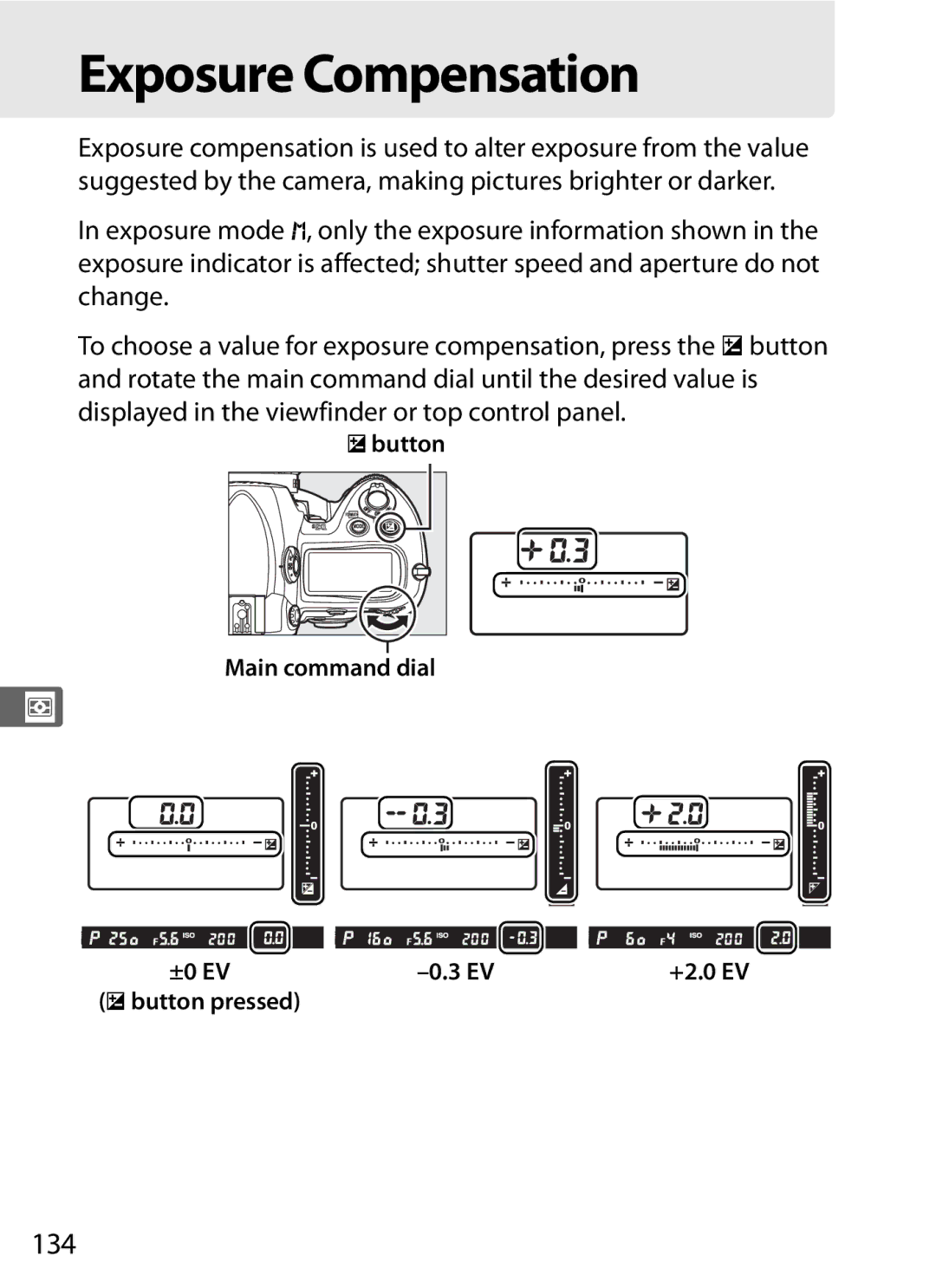 Nikon 6MB07411-03 user manual Exposure Compensation, 134 