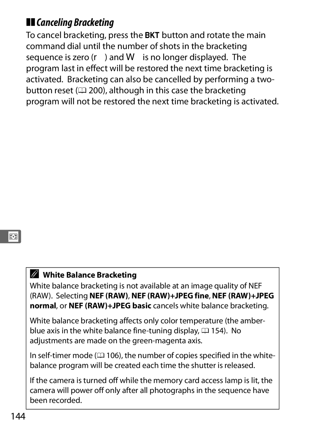 Nikon 6MB07411-03 user manual 144, White Balance Bracketing 