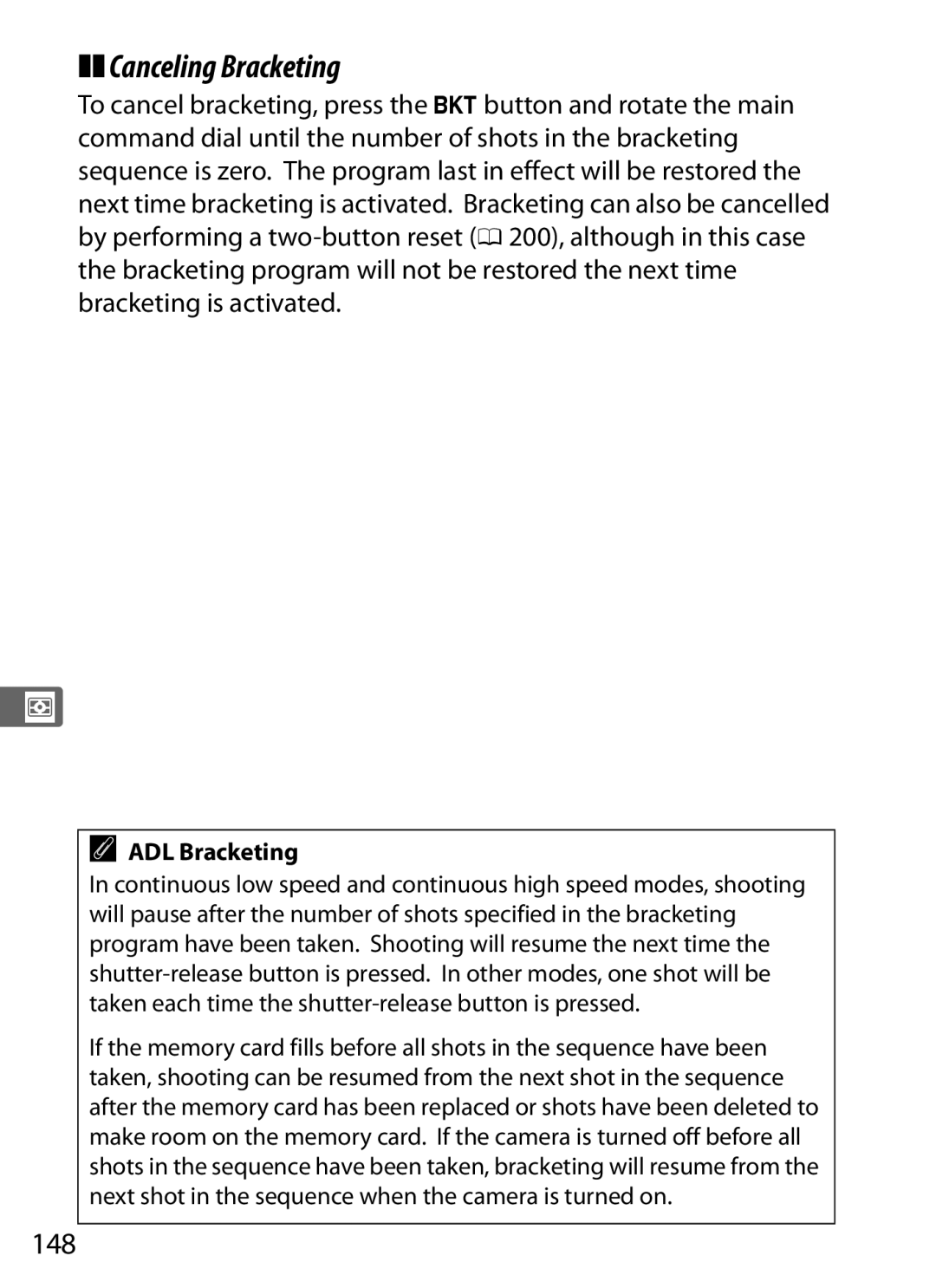 Nikon 6MB07411-03 user manual 148, ADL Bracketing 