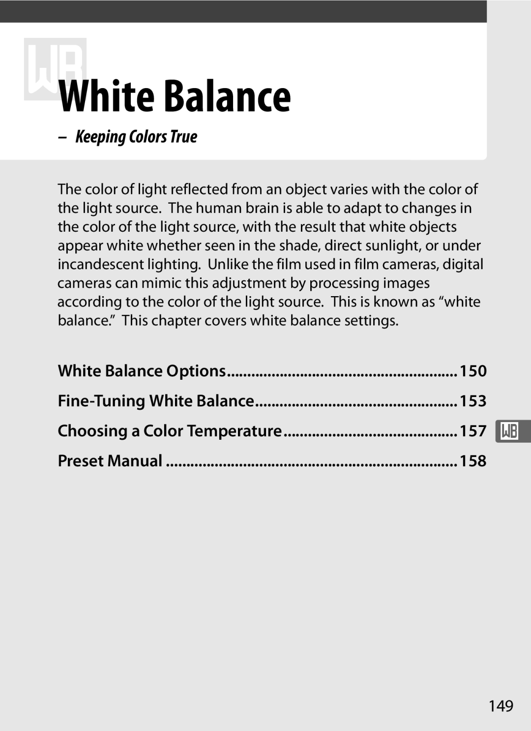 Nikon 6MB07411-03 user manual Keeping Colors True, 150, 153, 157, 158 