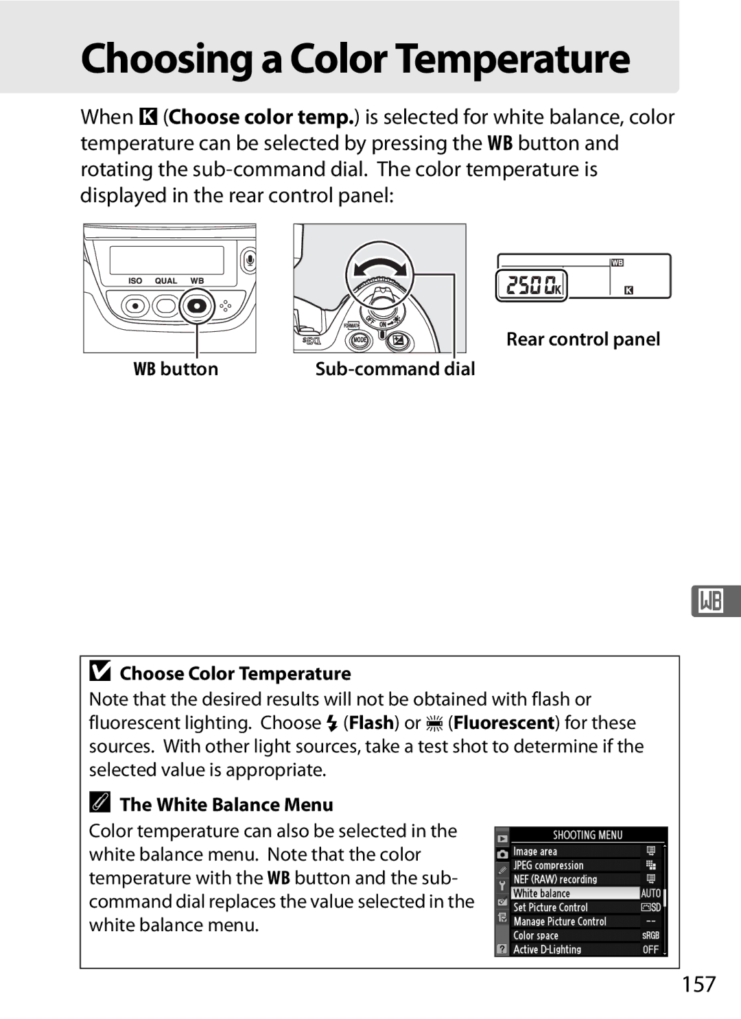 Nikon 6MB07411-03 user manual 157, Choose Color Temperature White Balance Menu 