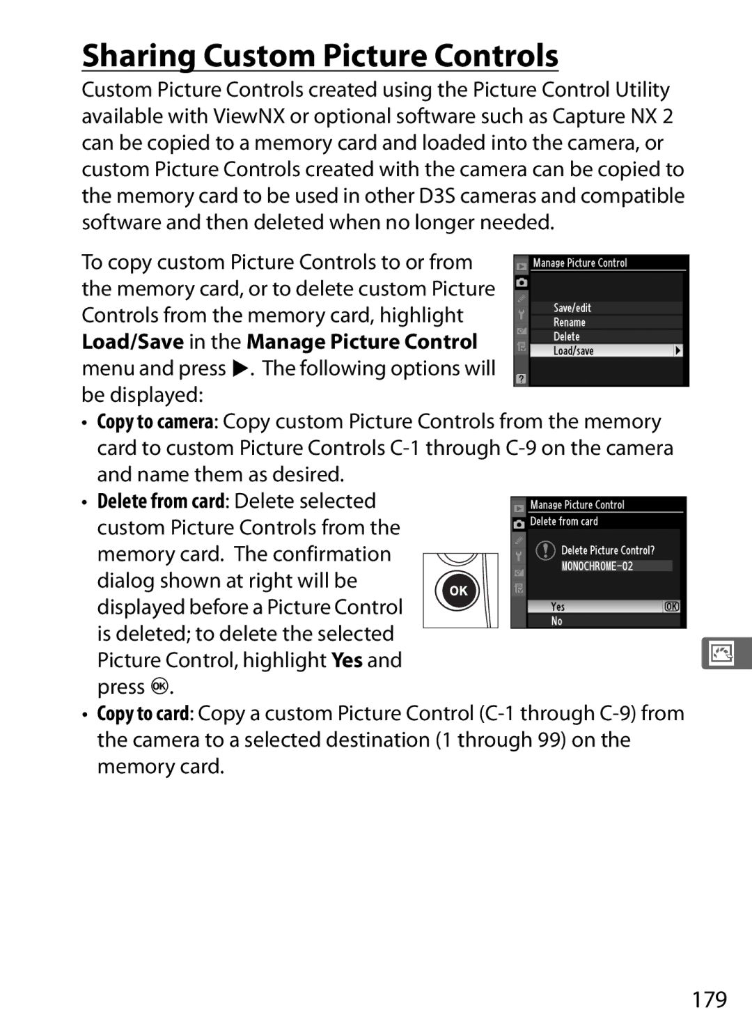 Nikon 6MB07411-03 user manual Sharing Custom Picture Controls, 179 