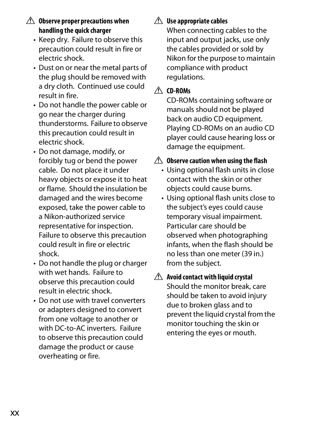 Nikon 6MB07411-03 user manual Use appropriate cables, CD-ROMs, Observe caution when using the flash 