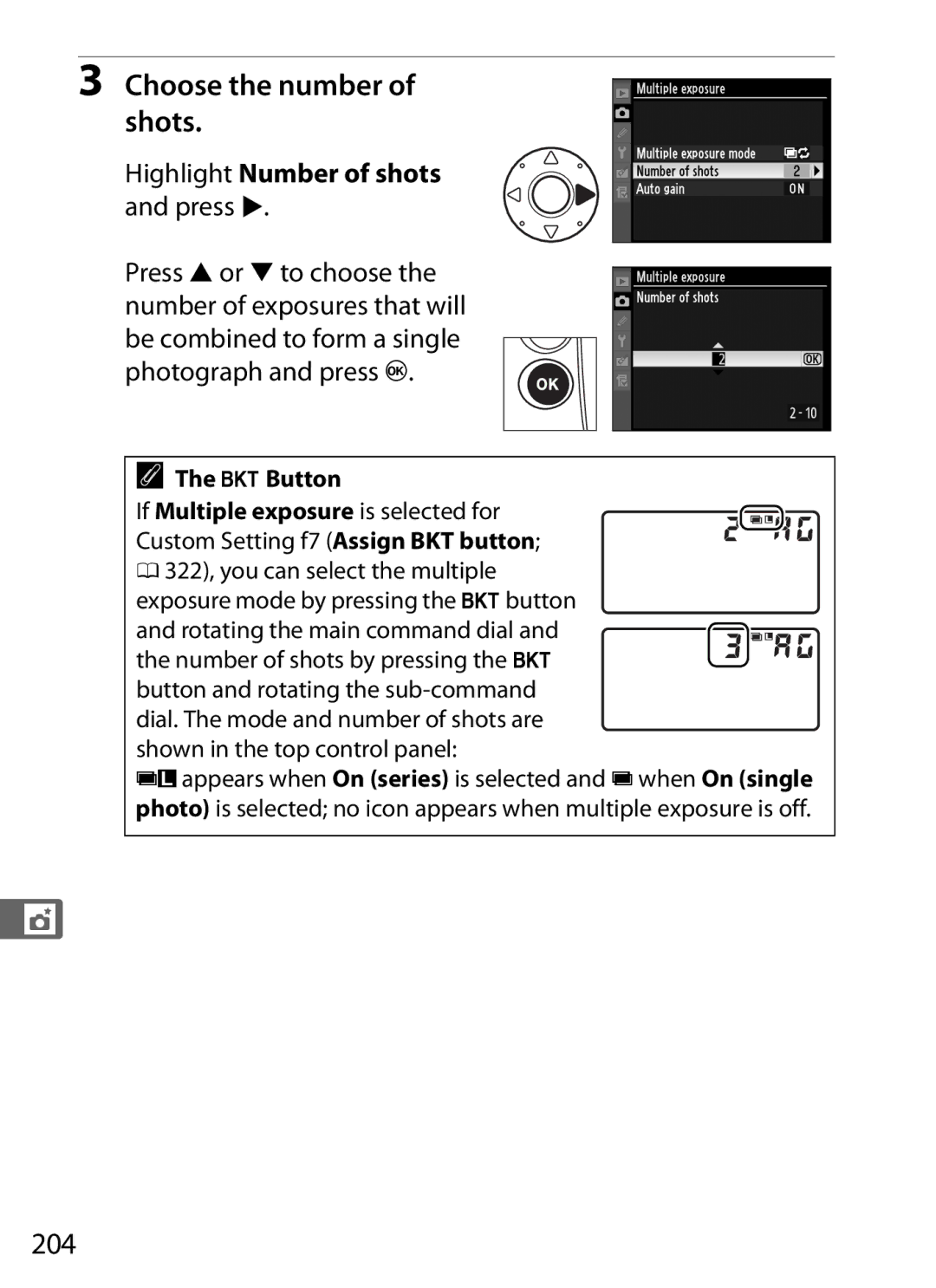 Nikon 6MB07411-03 user manual 204, Exposure mode by pressing the Dbutton 