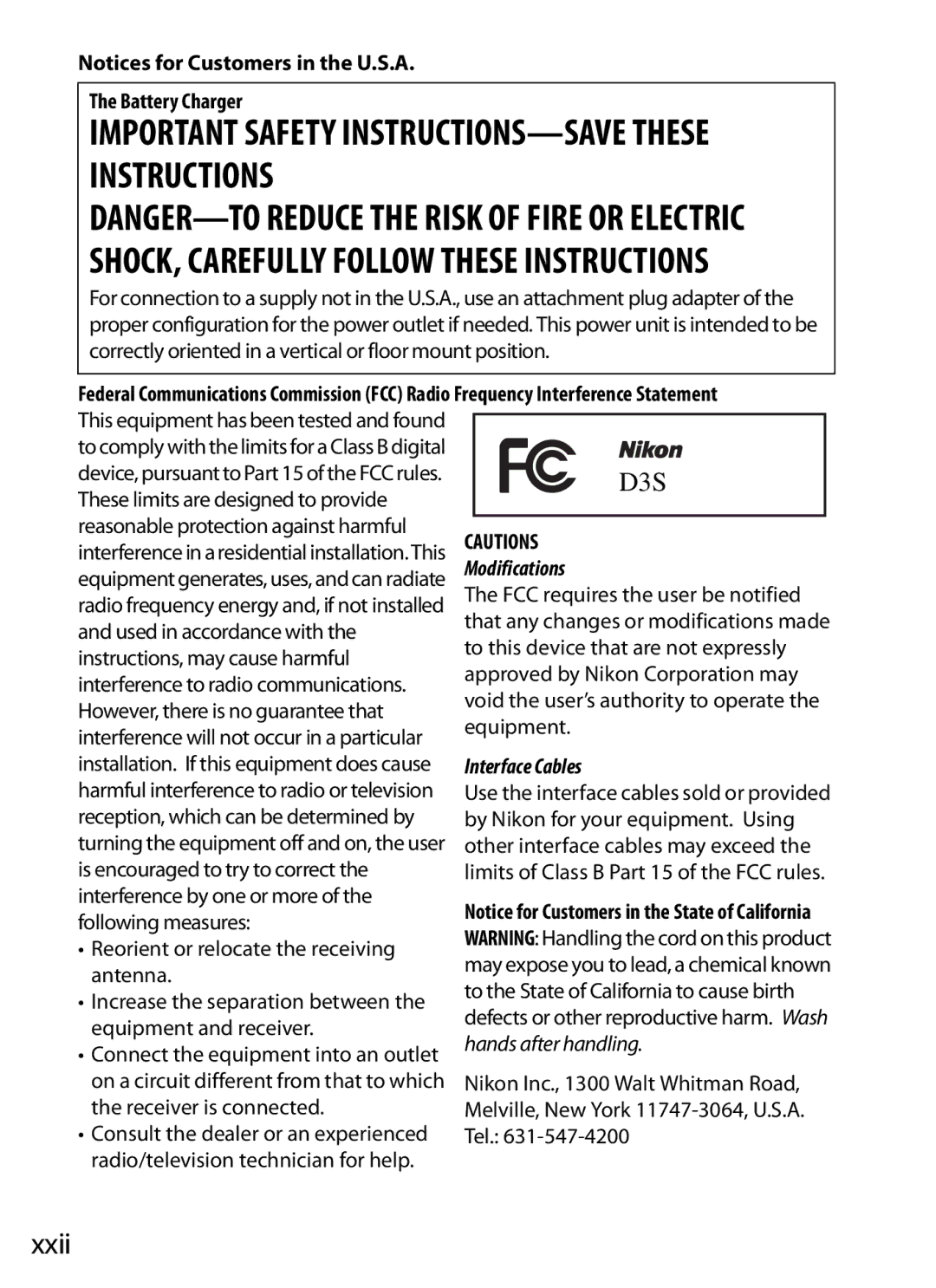 Nikon 6MB07411-03 user manual Xxii, Battery Charger 